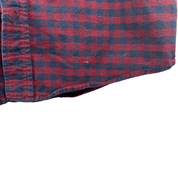 L.L. Bean Gingham Check Flannel Shirt Size Medium Red Blue Button Up Long Sleeve - Picture 4 of 5